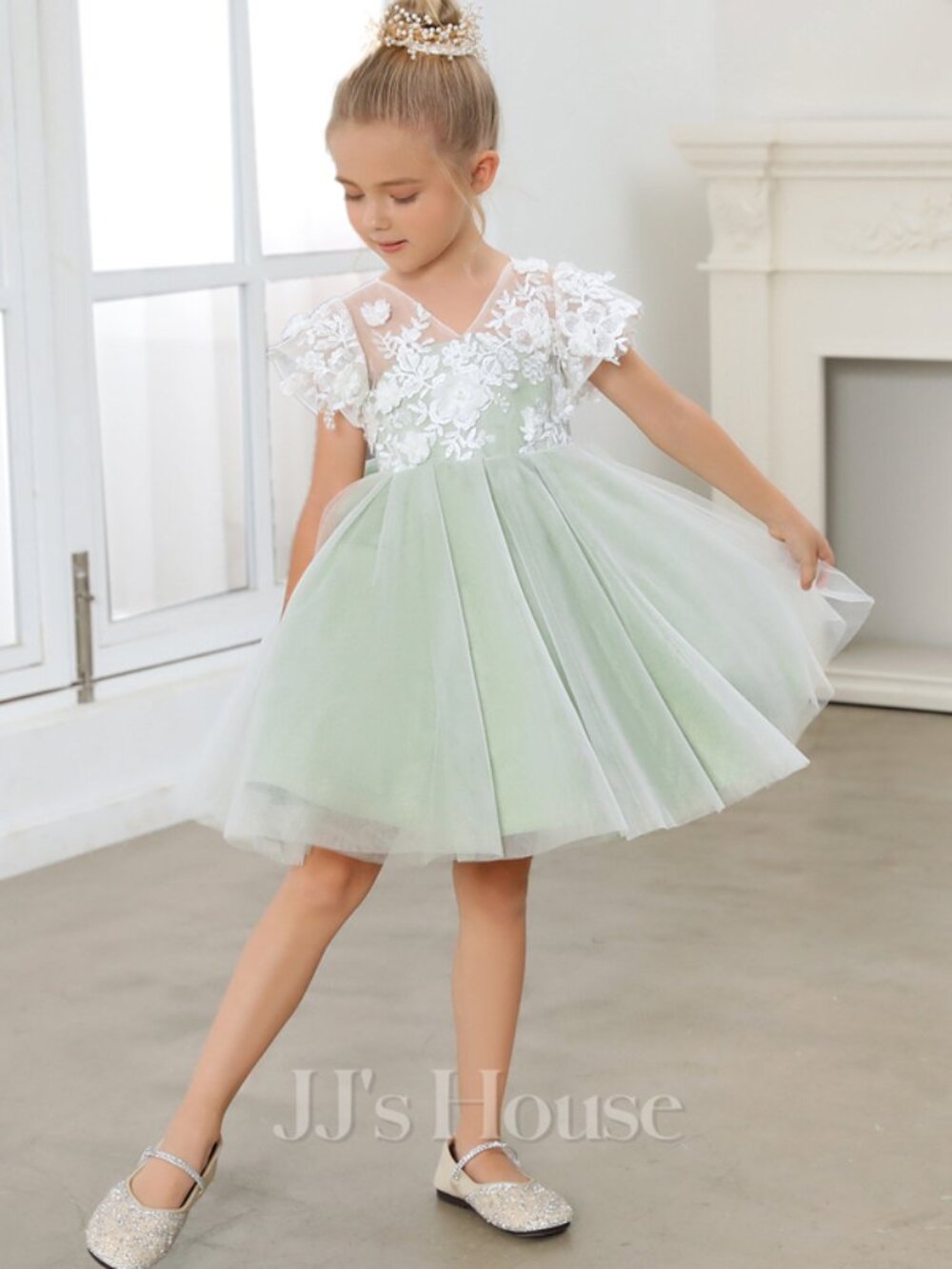 JJ's House Lace Tulle Flower Girl Dress With Beading Size 3T